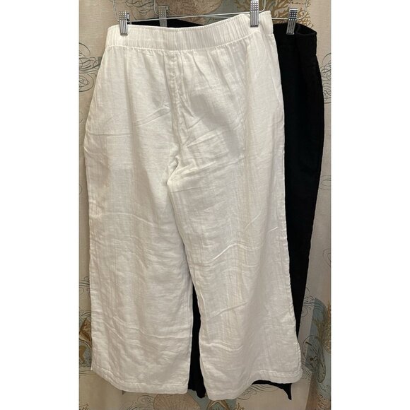 Old Navy Womens Linen Blend Pants LG Wide Leg High Rise Crop Bundle Lot Black - Picture 5 of 12